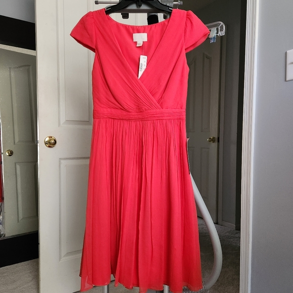 NWT J Crew Silk Chiffon Mirabelle Dress, strawberry red, size 4 - Picture 2 of 15